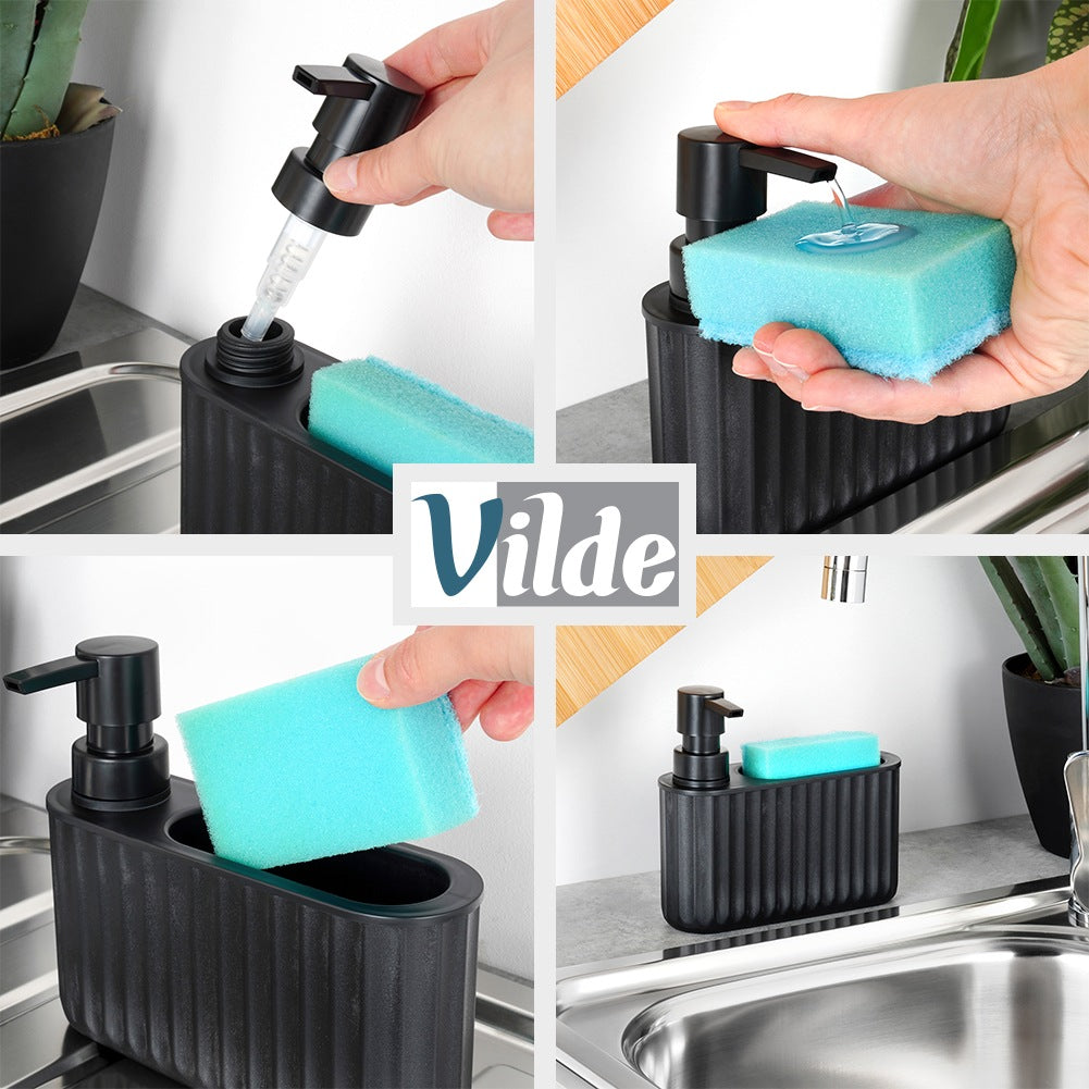 Dish Soap Dispenser with Sponge Holder, Black, 400ml