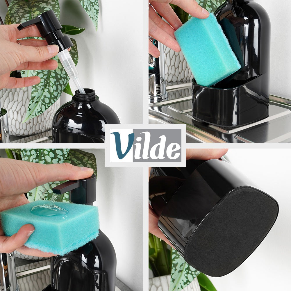 Dish Soap Dispenser with Sponge Holder, Black, 500ml