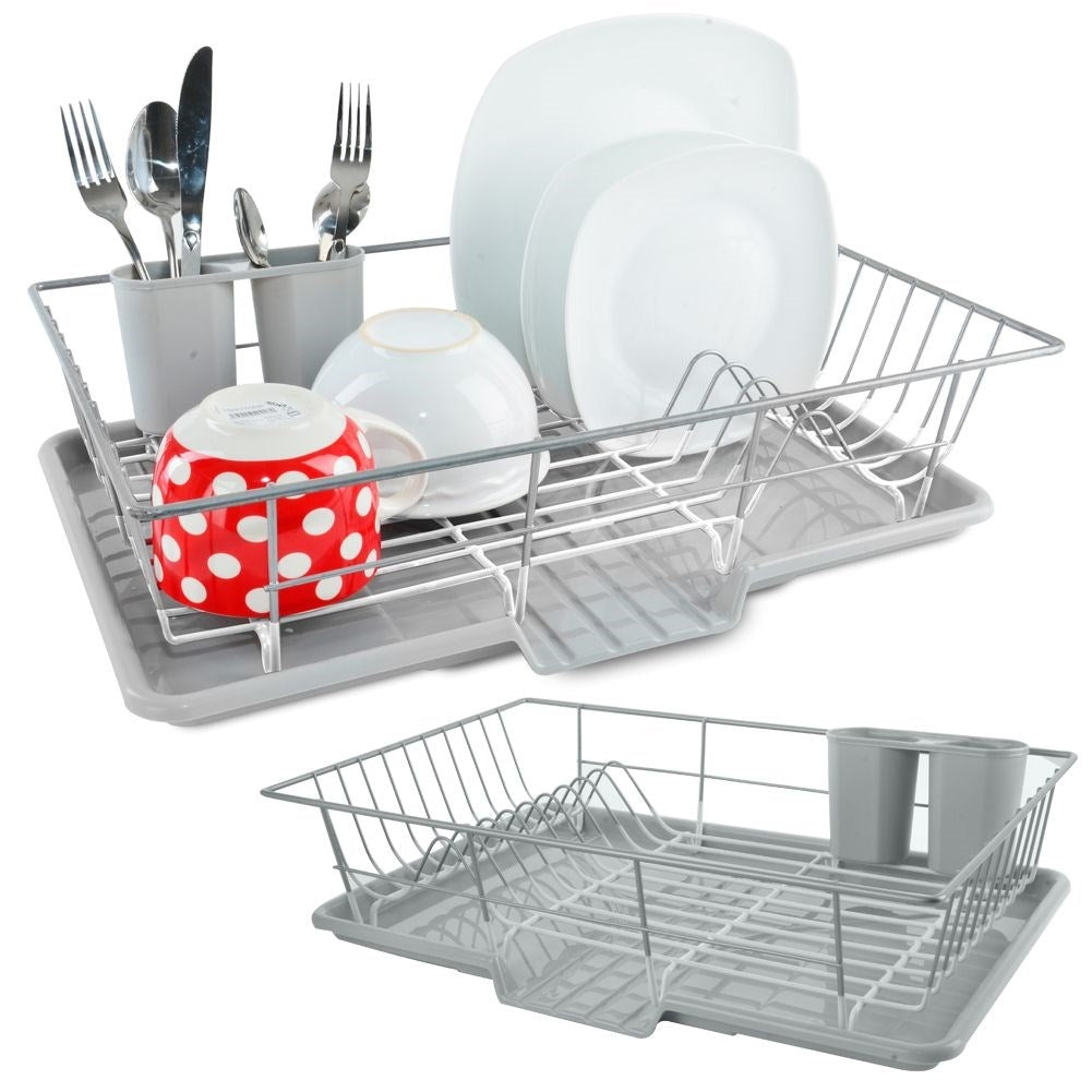 Dish rack with space for plates and cutlery