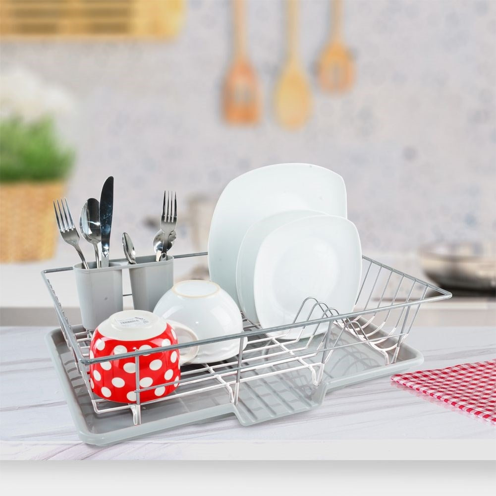 Dish rack with space for plates and cutlery