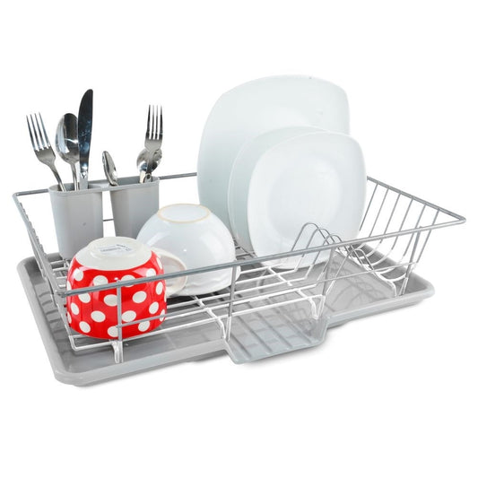 Dish rack with space for plates and cutlery
