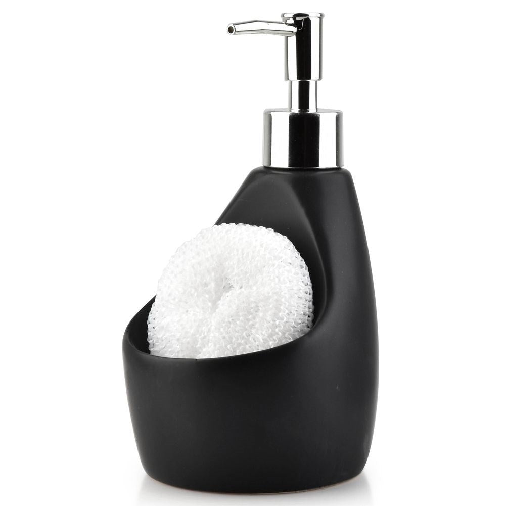 Dispenser for washing-up liquid and soap with sponge pocket