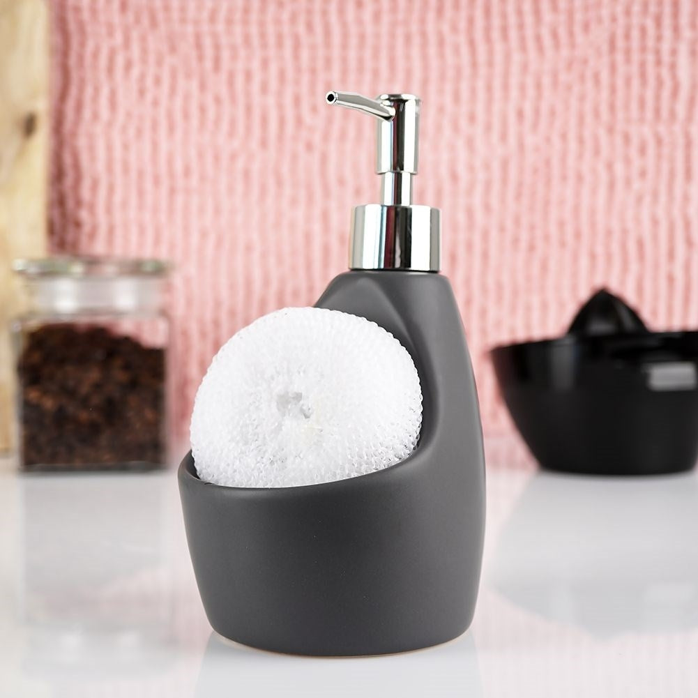 Dispenser for washing-up liquid and soap with sponge pocket