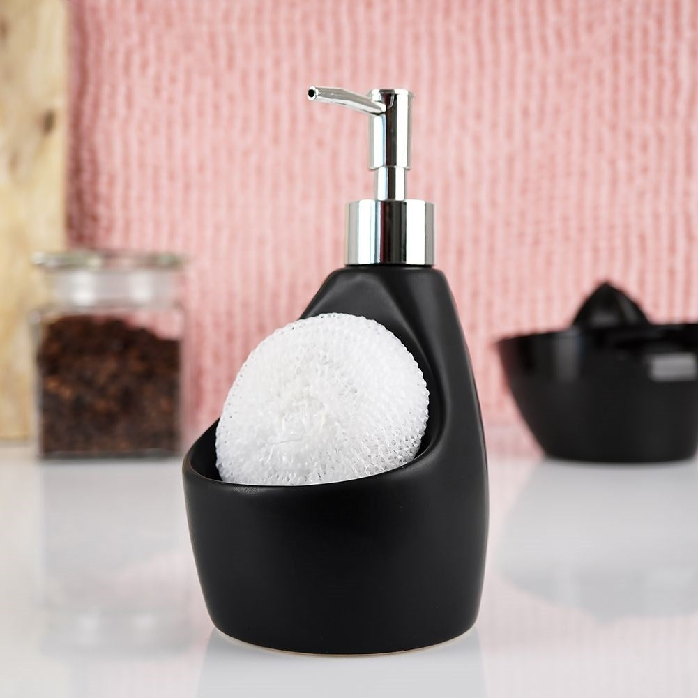 Dispenser for washing-up liquid and soap with sponge pocket