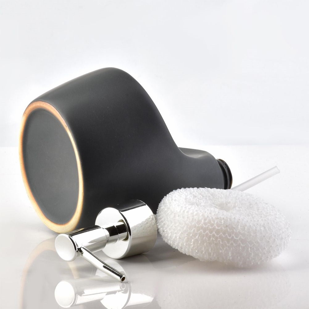 Dispenser for washing-up liquid and soap with sponge pocket