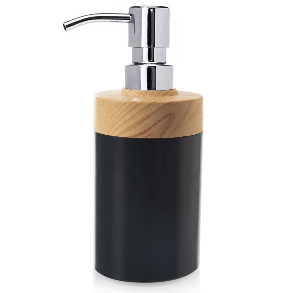 Dispenser in black plastic with wooden lid for kitchen and bathroom