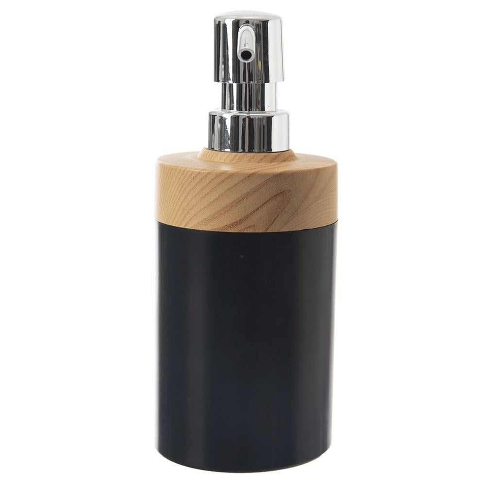 Dispenser in black plastic with wooden lid for kitchen and bathroom