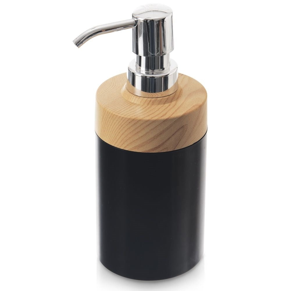 Dispenser in black plastic with wooden lid for kitchen and bathroom