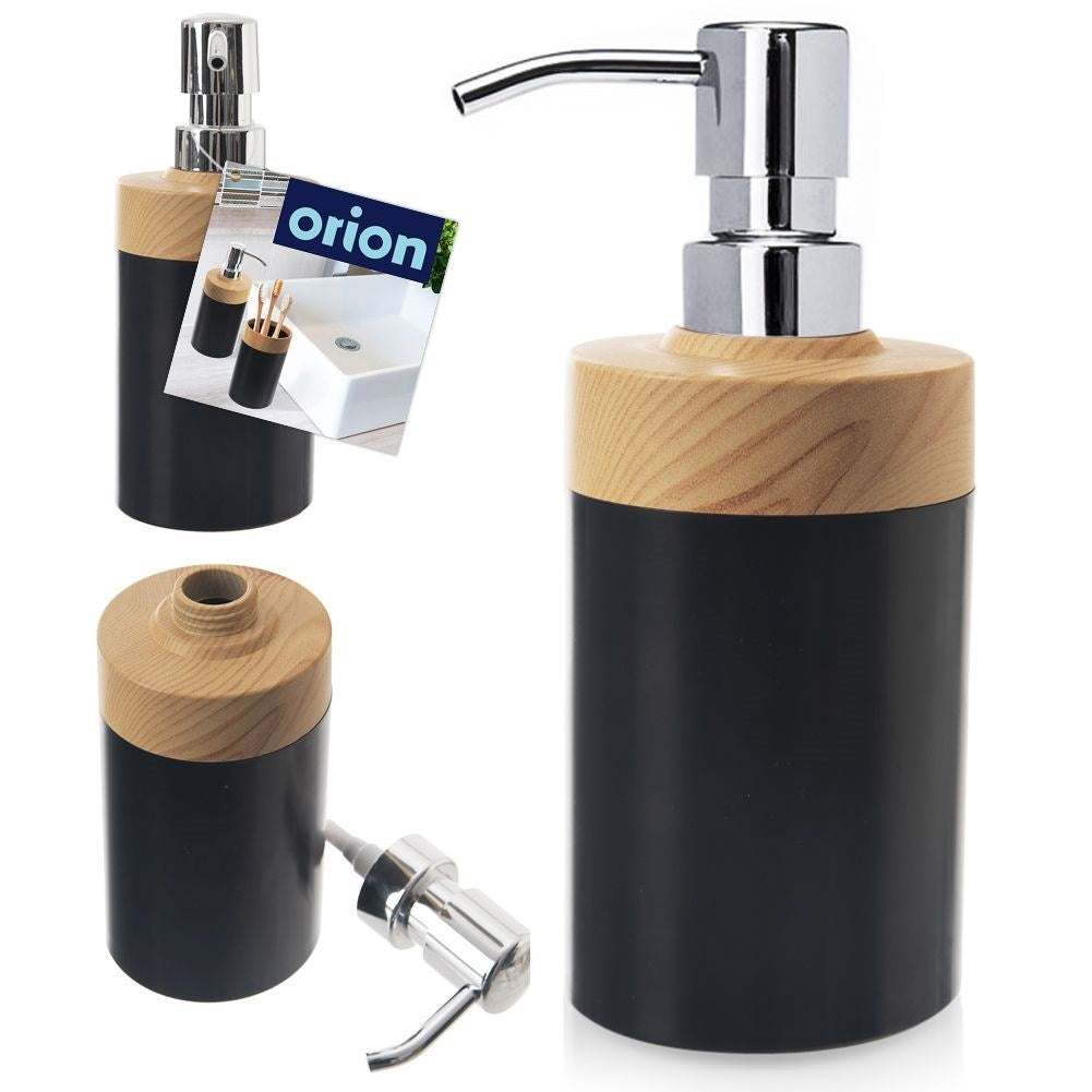 Dispenser in black plastic with wooden lid for kitchen and bathroom