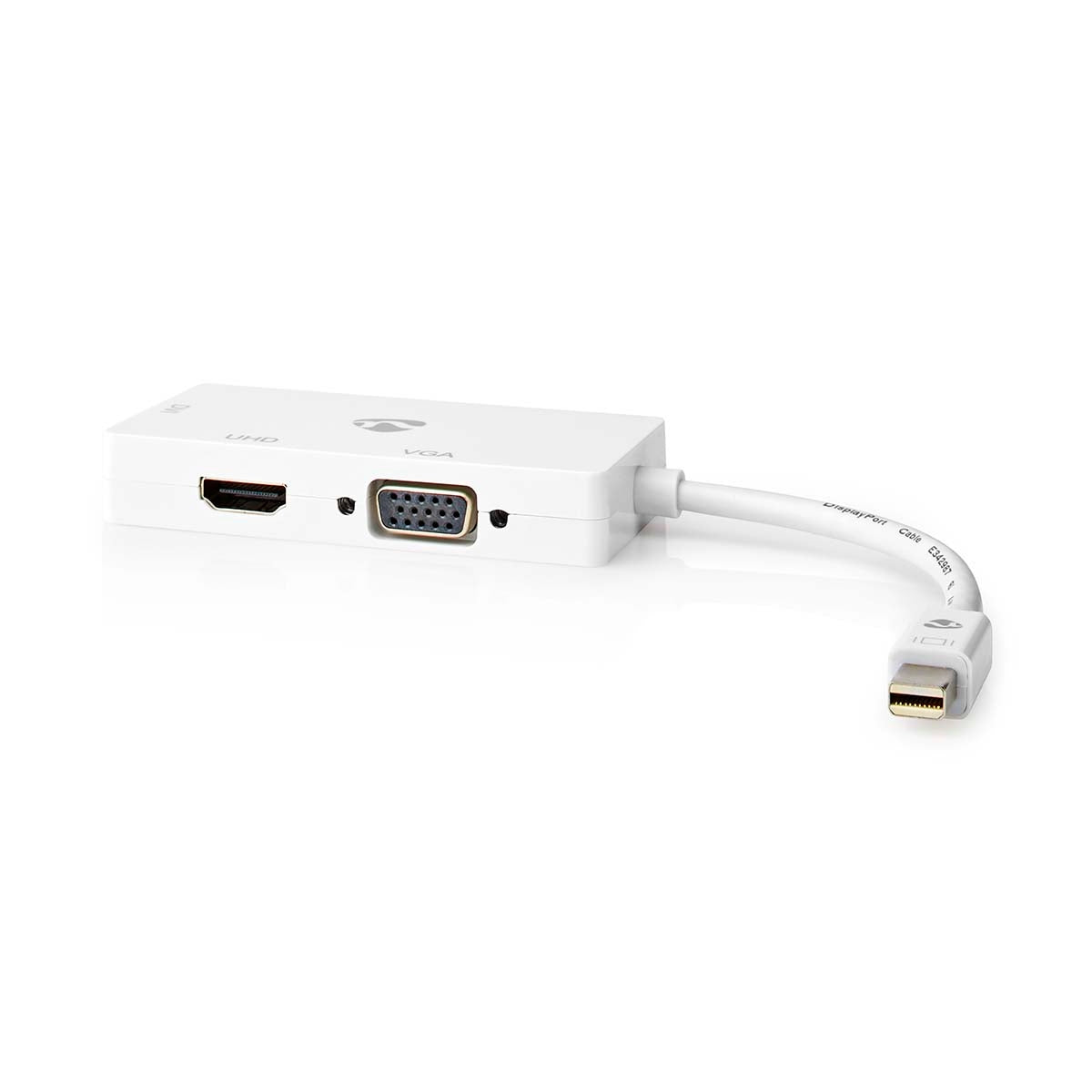 Displayport adapter | Mini DisplayPort Male | DVI-D 24+1-Pin Female / HDMI™ Female / VGA female 15p | 4K@60Hz | Nickel Plated | Switchable | 0.20 m | Round | ABS | ABS | White | Plastic bag