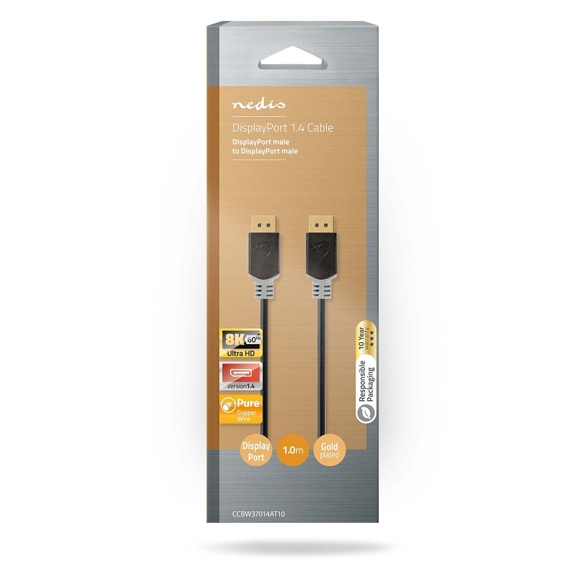 Displayport cable | DisplayPort Male | DisplayPort Male | 8K@60Hz | Gold Plated | 1.00 m | Round | PVC | Anthracite | Box