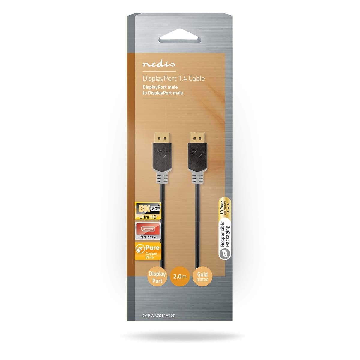 Displayport cable | DisplayPort Male | DisplayPort Male | 8K@60Hz | Gold Plated | 2.00 m | Round | PVC | Anthracite / Gray | Box