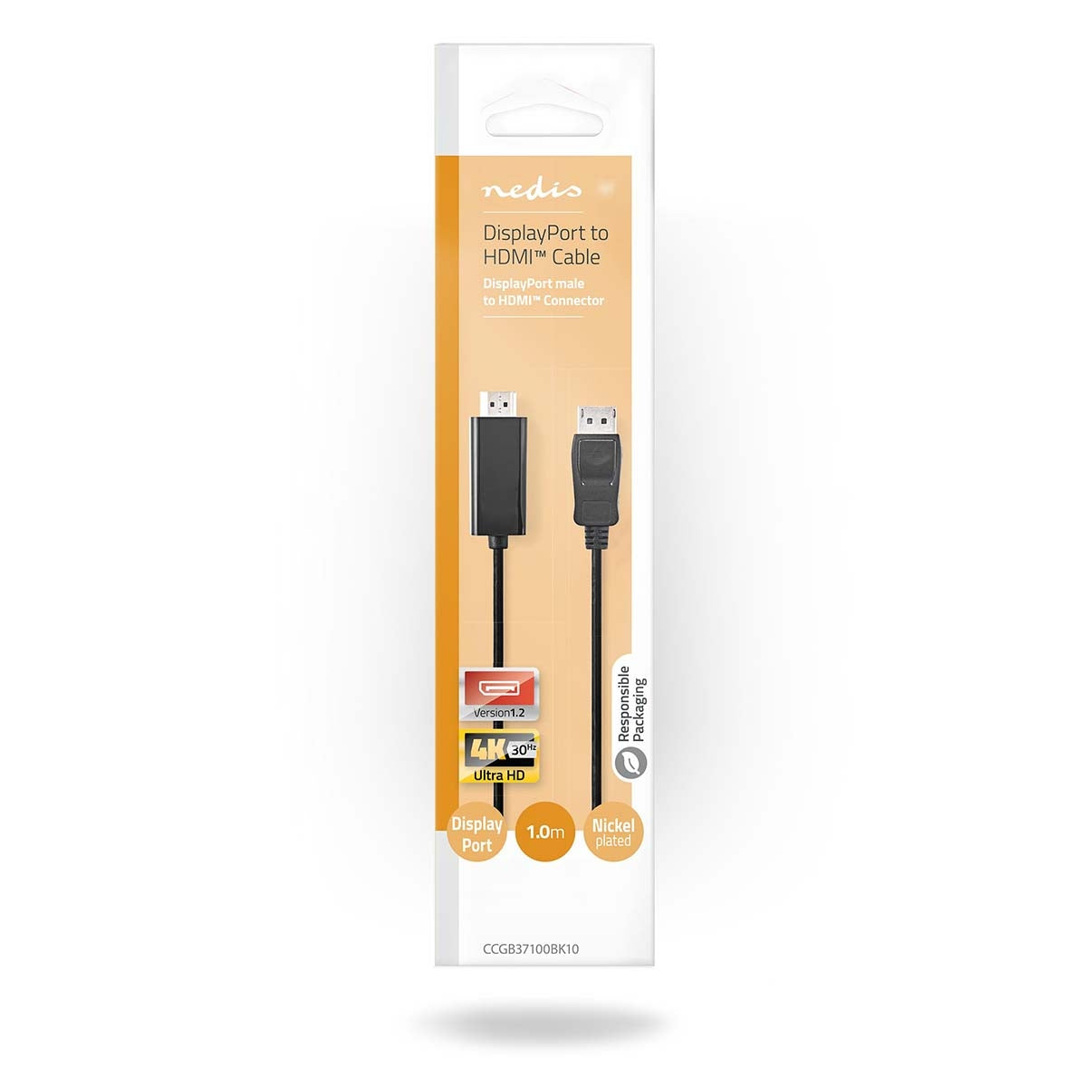 Displayport cable | DisplayPort Male | HDMI™ Connector | 4K@30Hz | Nickel Plated | 1.00 m | Round | PVC | Anthracite | Box