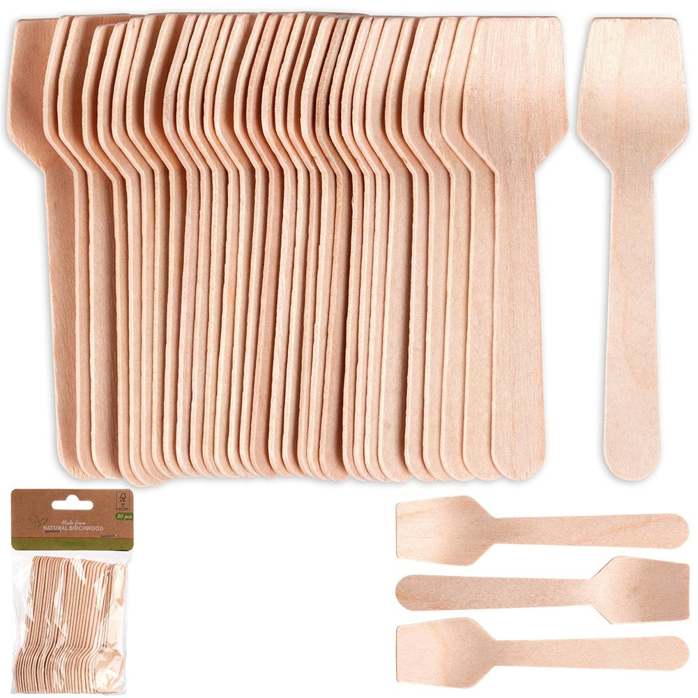 Disposable wooden ice cream spoons 9.5 cm 30 pcs.