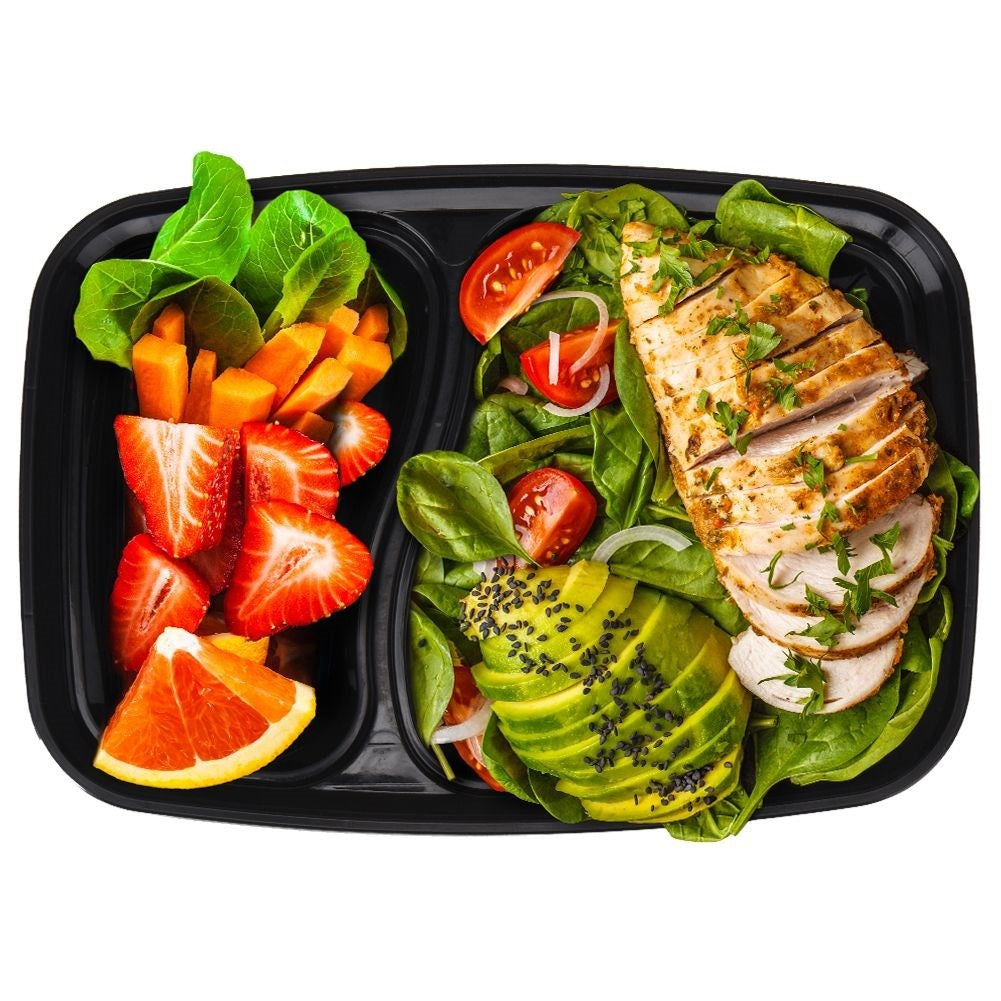 Divided lunch box: two sections, microwave safe