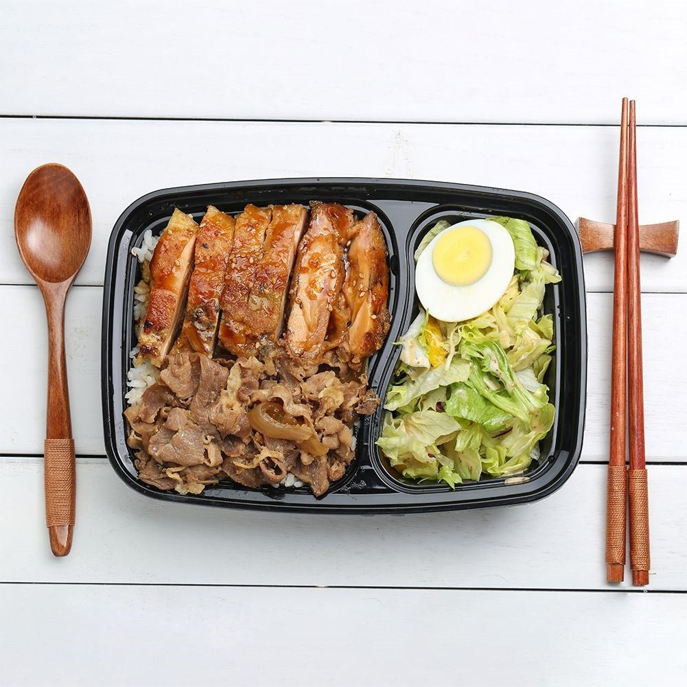 Divided lunch box: two sections, microwave safe