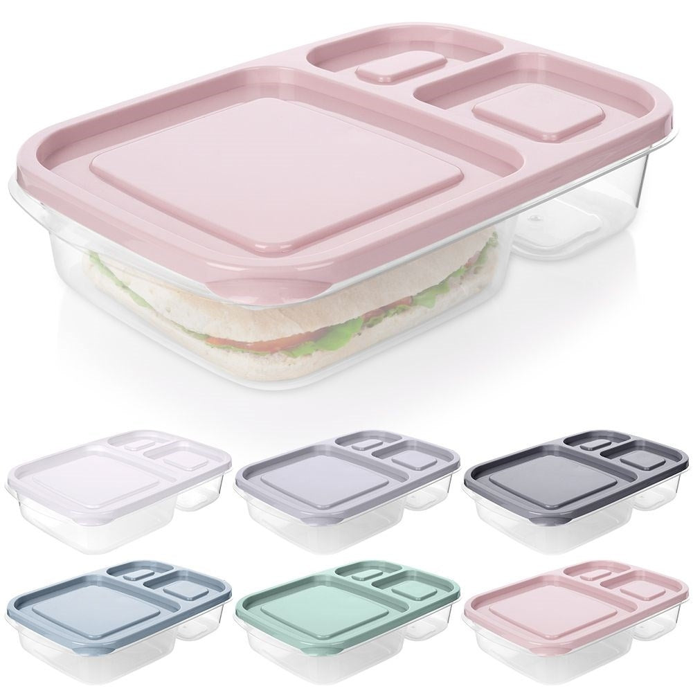 Divided lunchbox with three compartments, dishwasher and microwave safe