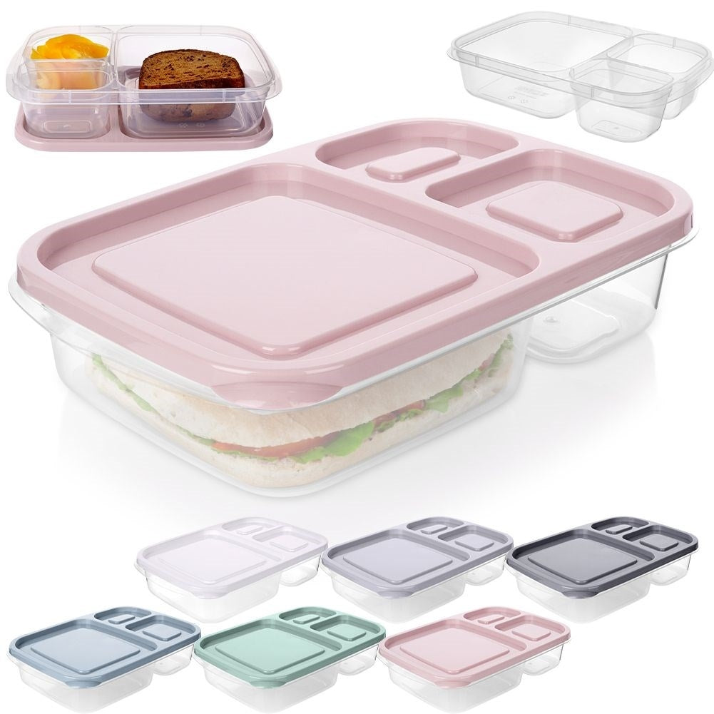 Divided lunchbox with three compartments, dishwasher and microwave safe