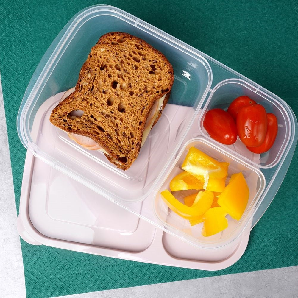 Divided lunchbox with three compartments, dishwasher and microwave safe