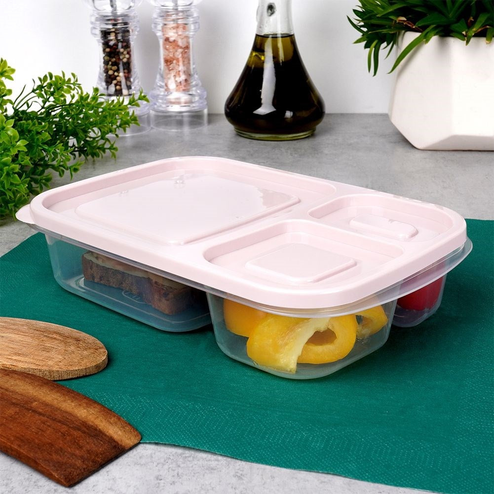 Divided lunchbox with three compartments, dishwasher and microwave safe