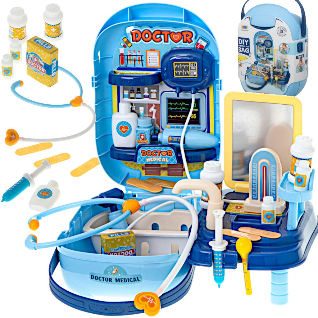 Doctor's set with accessories in a 34-piece case. + table