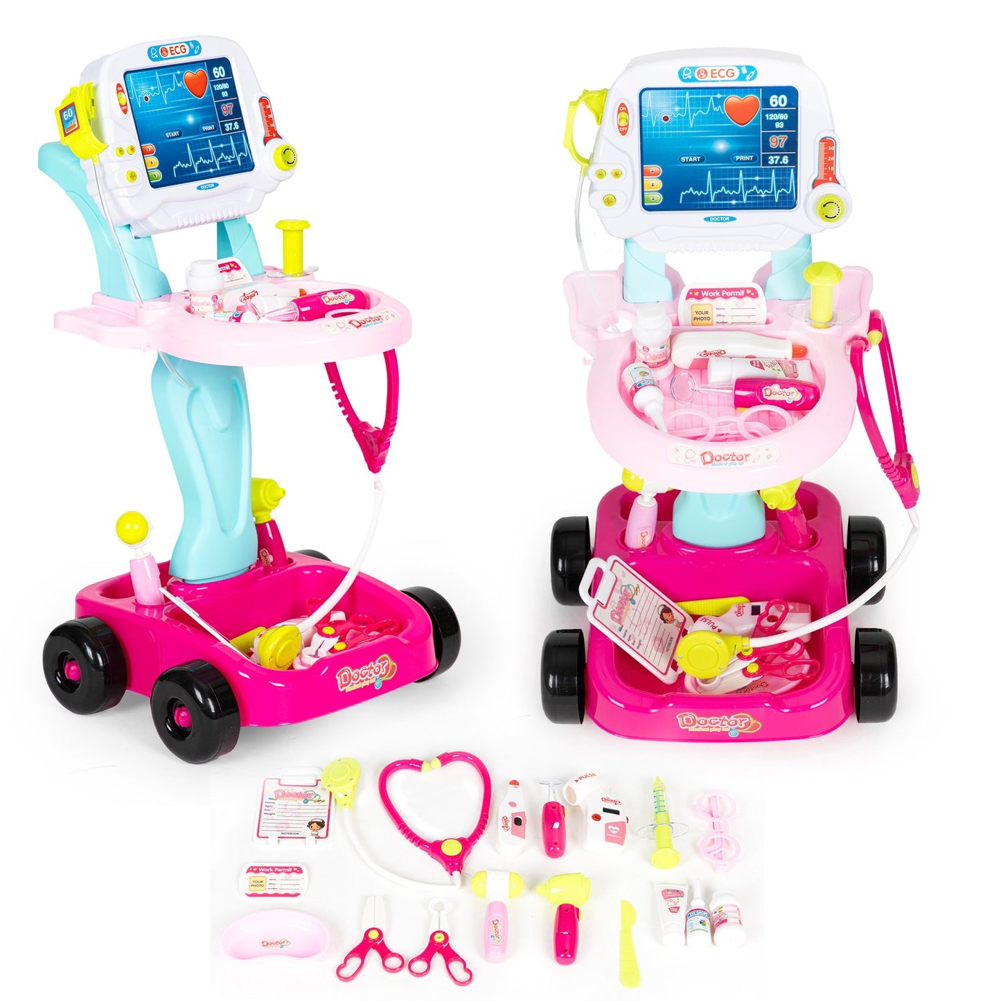 Doctor's trolley set with 17 elements, LED sounds