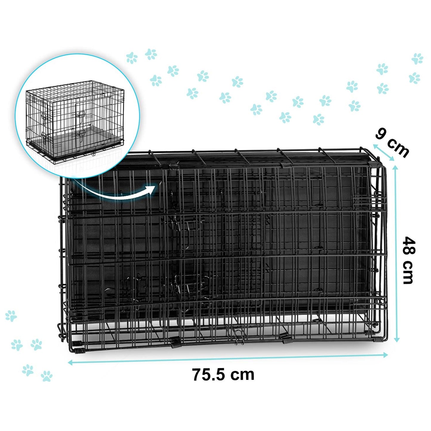 Dog Crate with Bed, Metal, 75x45x54 cm, Small Size