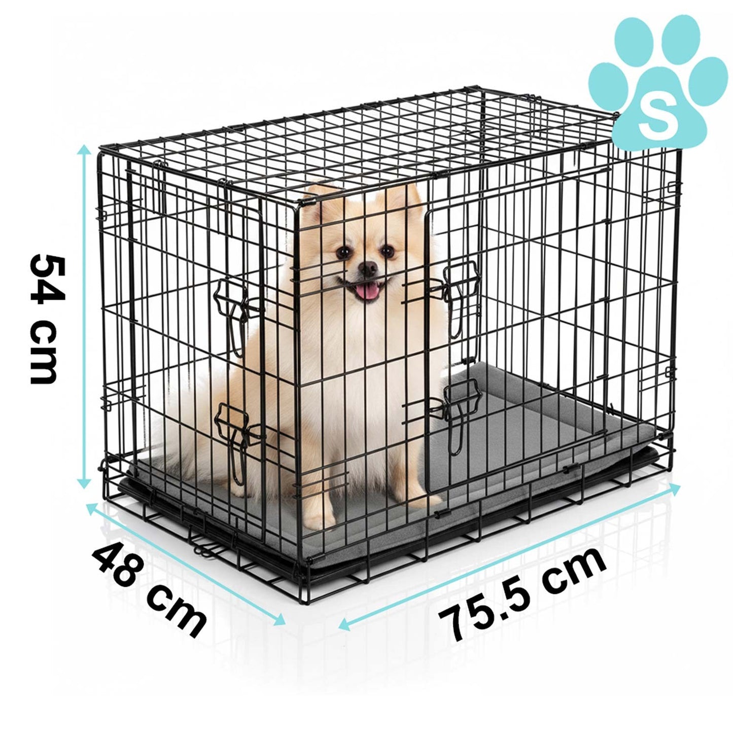 Dog Crate with Bed, Metal, 75x45x54 cm, Small Size