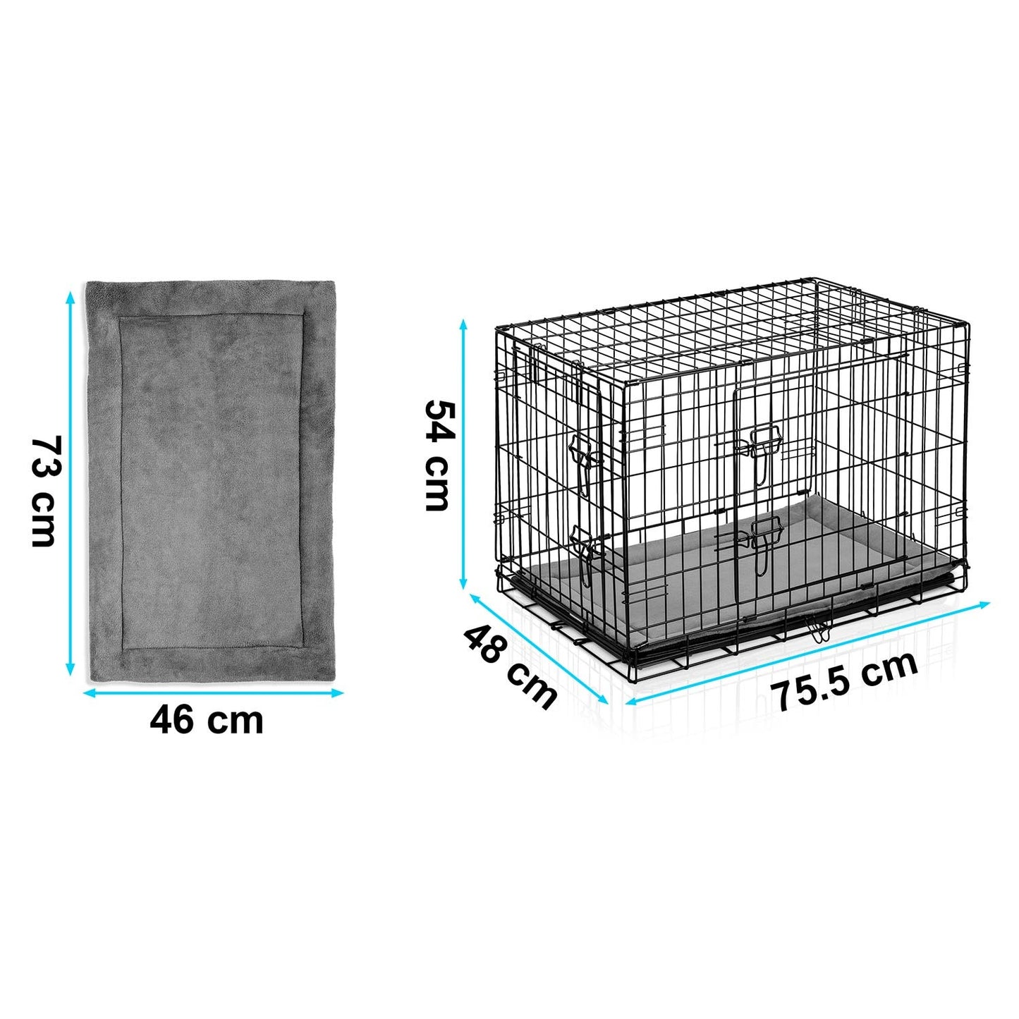 Dog Crate with Bed, Metal, 75x45x54 cm, Small Size