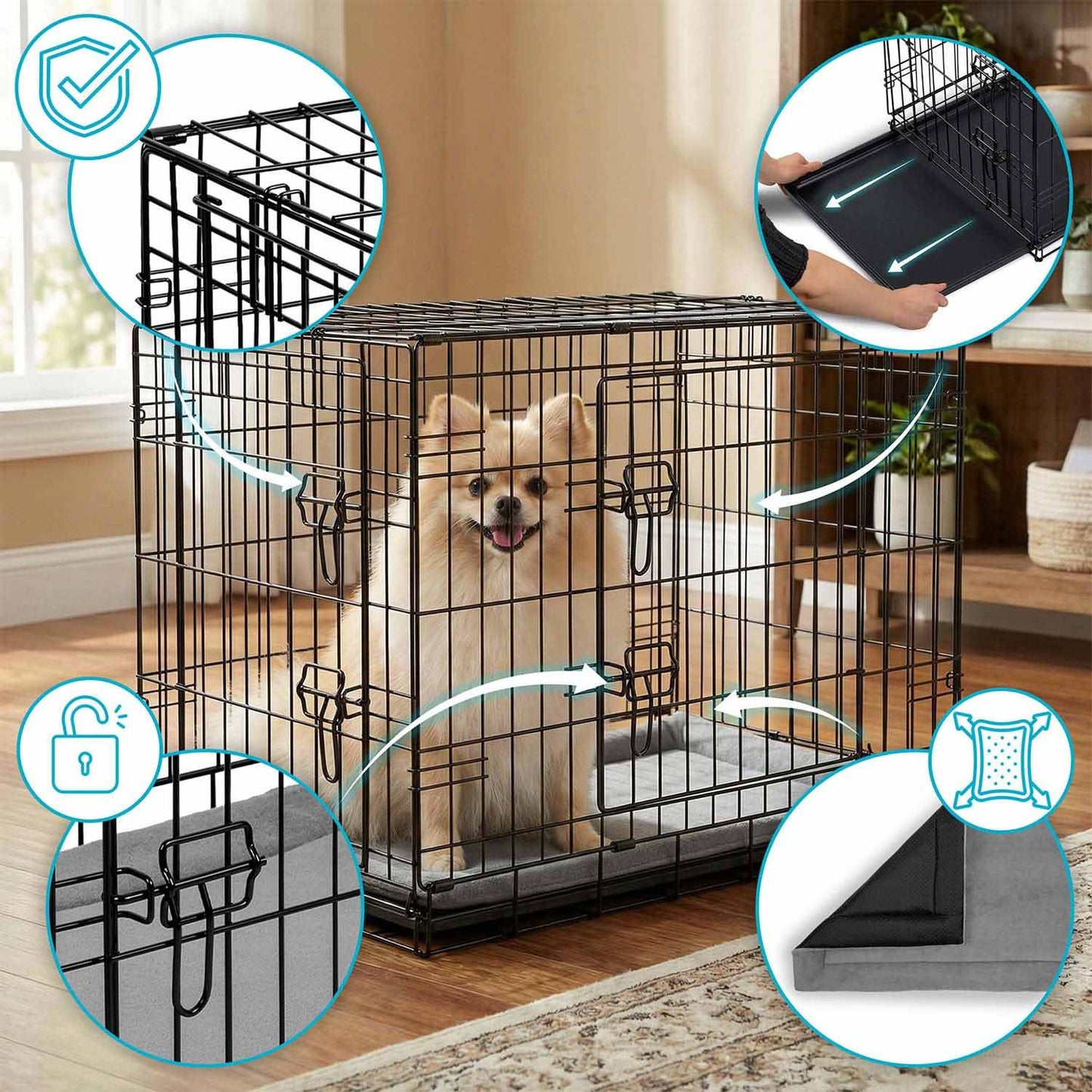 Dog Crate with Bed, Metal, 75x45x54 cm, Small Size