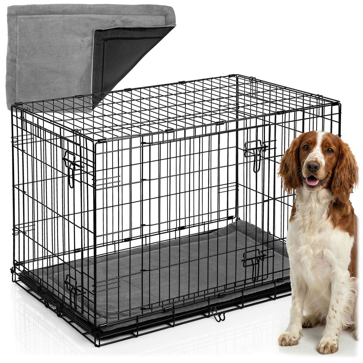 Dog Crate with Bed, Metal, 91x57x62 cm, Medium Size