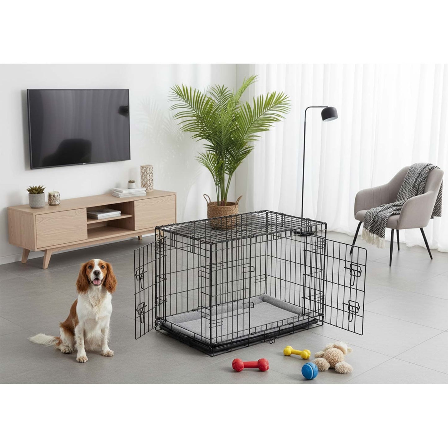 Dog Crate with Bed, Metal, 91x57x62 cm, Medium Size