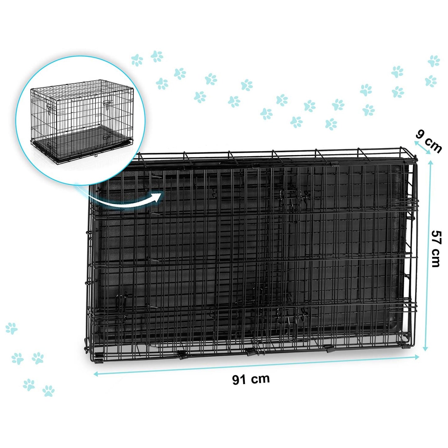 Dog Crate with Bed, Metal, 91x57x62 cm, Medium Size