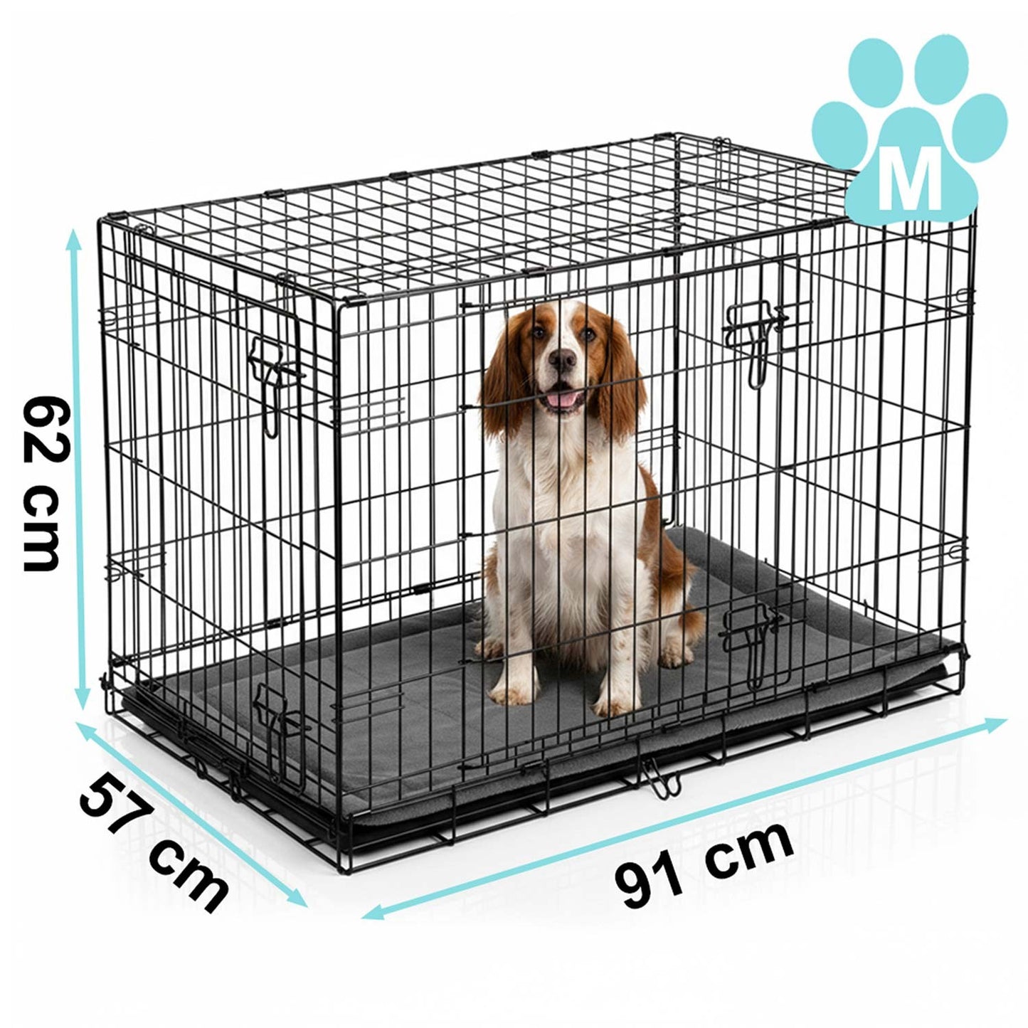 Dog Crate with Bed, Metal, 91x57x62 cm, Medium Size