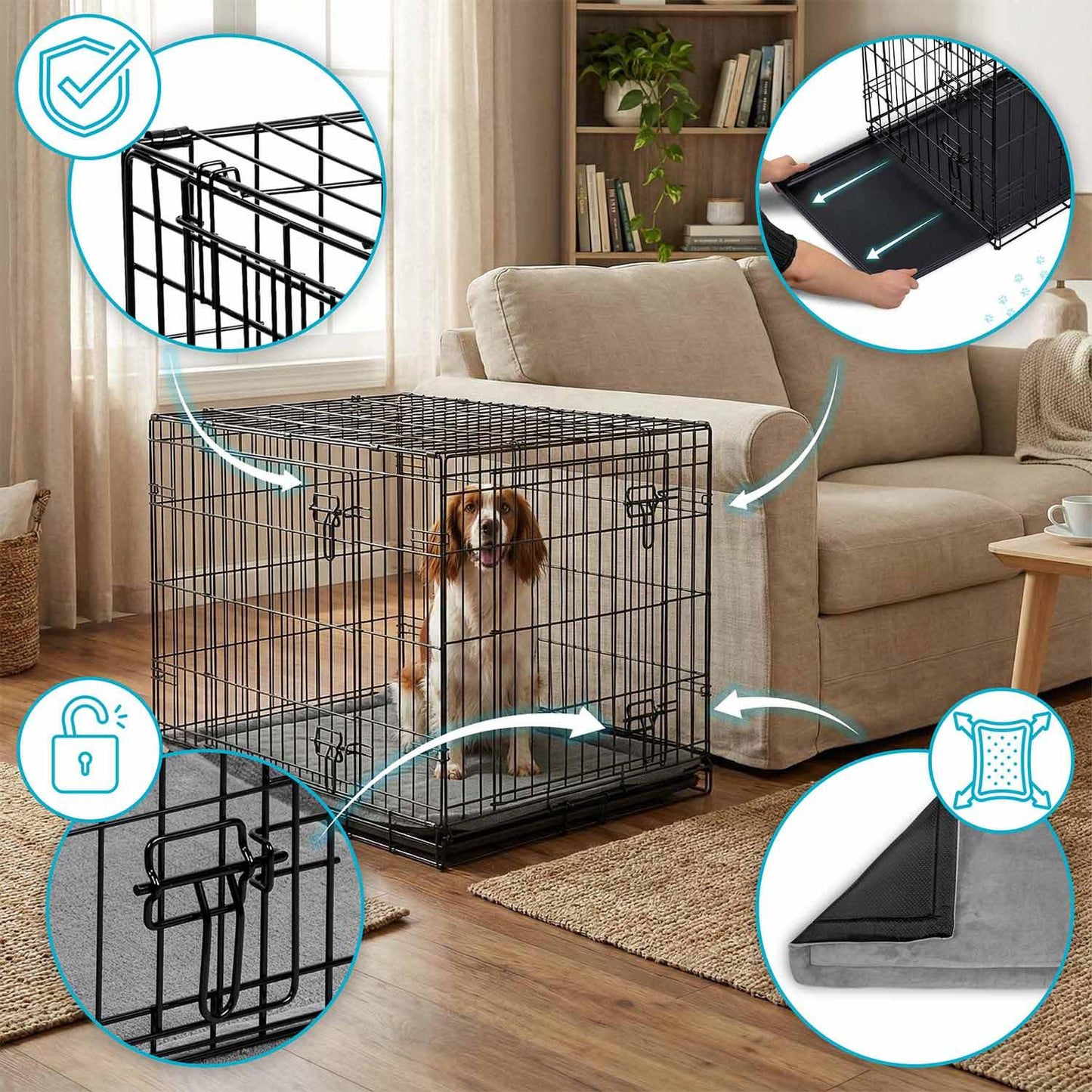 Dog Crate with Bed, Metal, 91x57x62 cm, Medium Size
