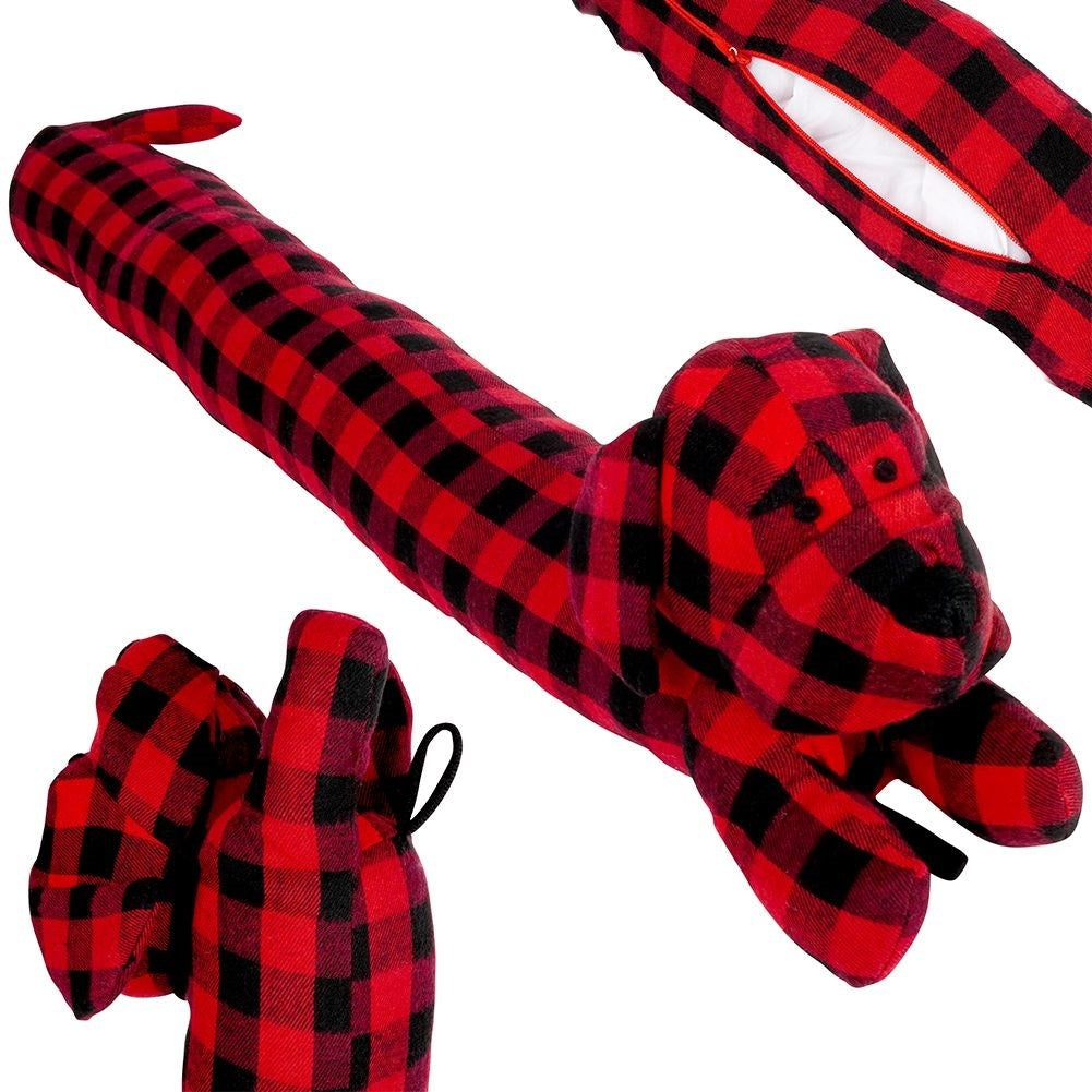 Dog-shaped pull stopper, 85 cm, checkered pattern