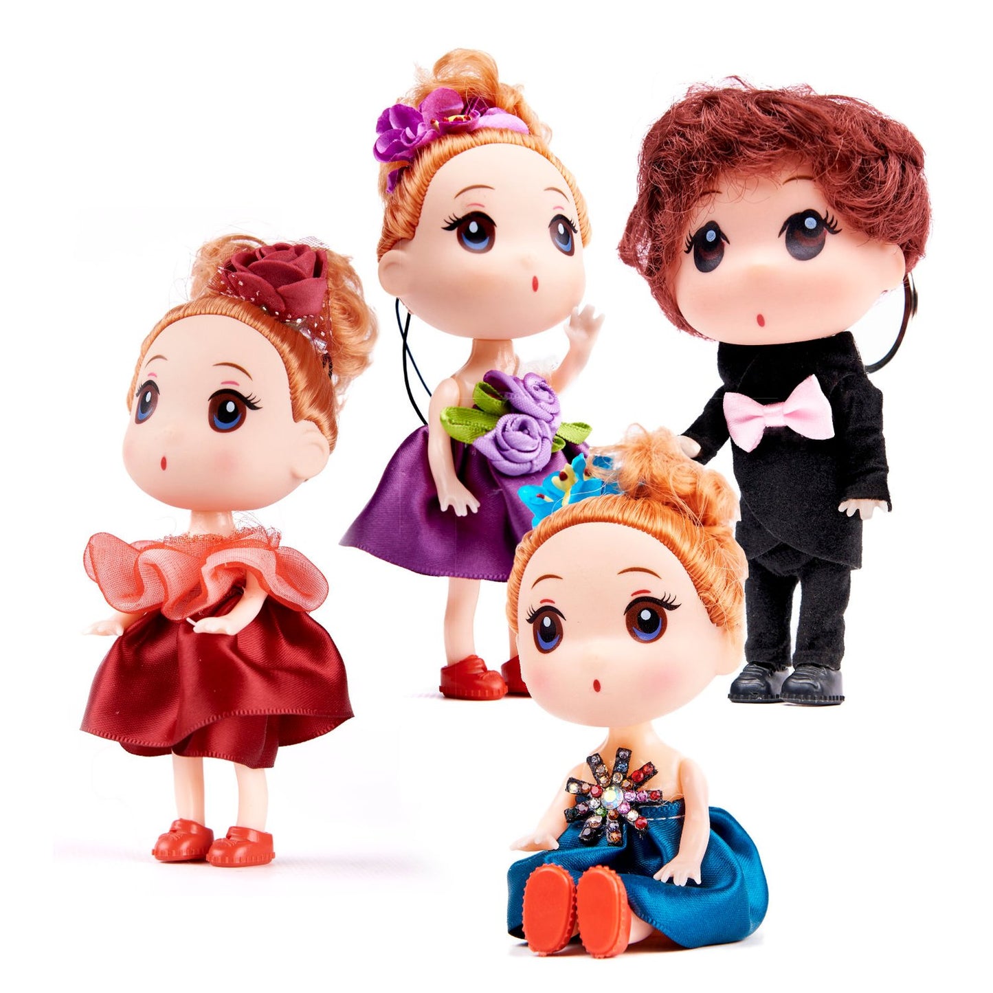 Dollhouse doll 3 girls + 1 boy set of 4pcs. 12cm