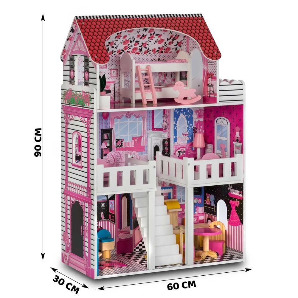 Dollhouse with accessories 60x30x90 cm