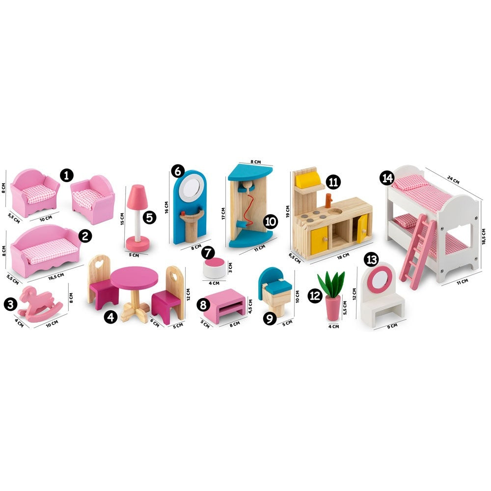 Dollhouse with accessories 60x30x90 cm