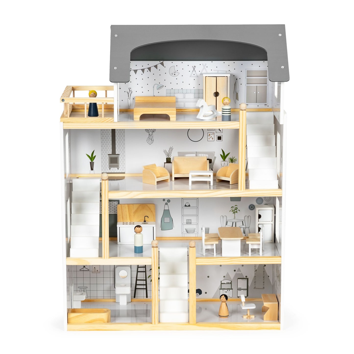 Dollhouse with a set of 17 wooden furniture ECOTOYS
