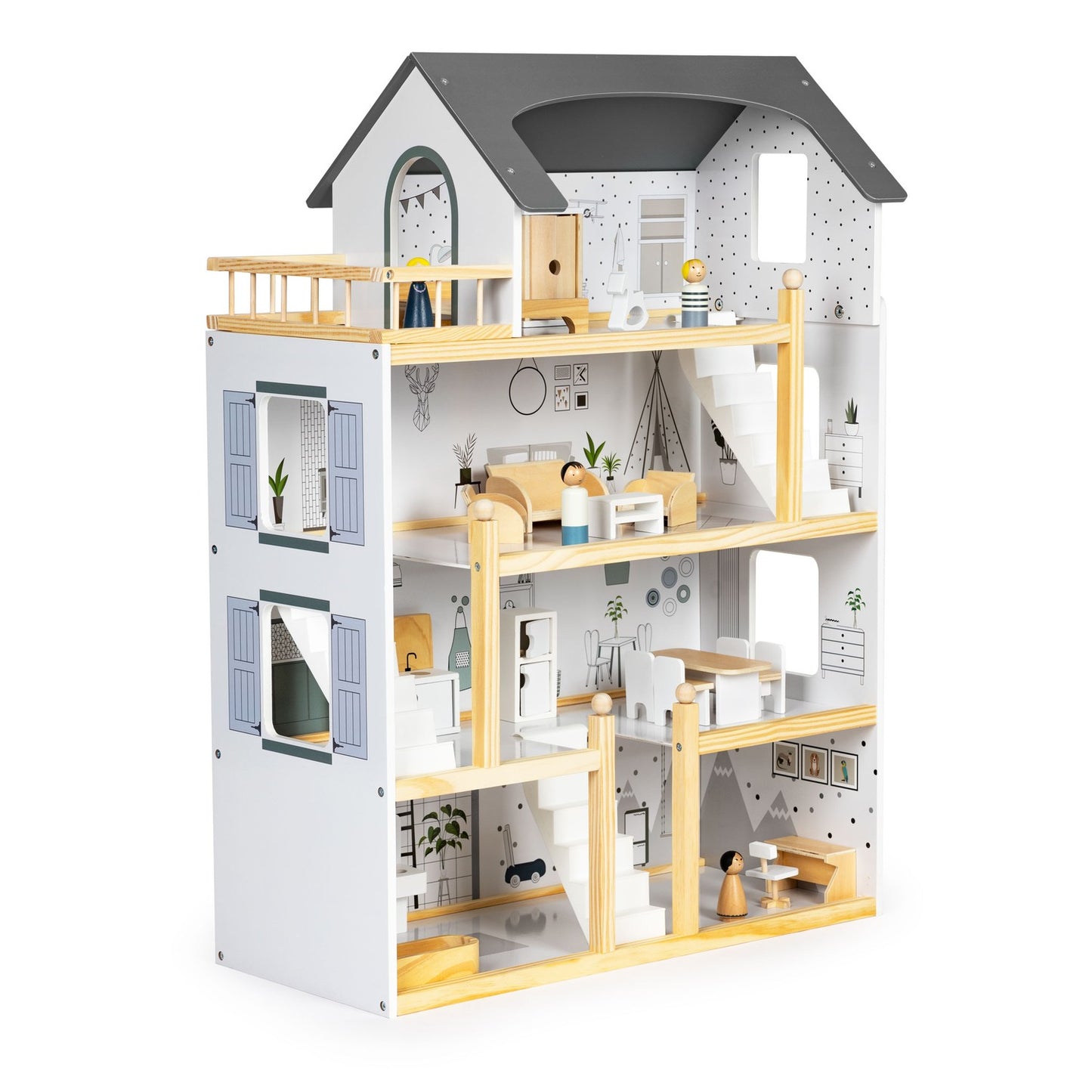 Dollhouse with a set of 17 wooden furniture ECOTOYS