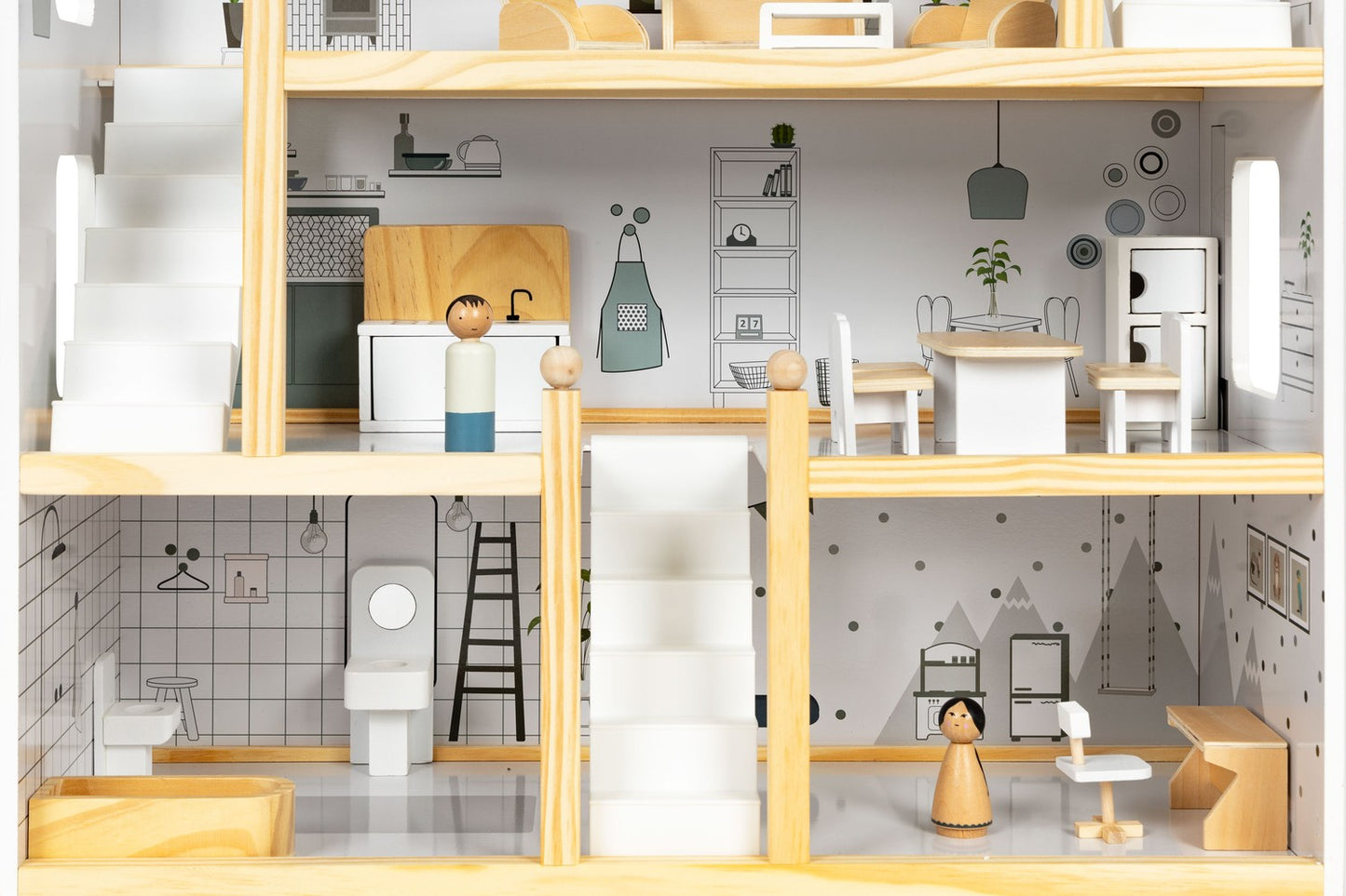Dollhouse with a set of 17 wooden furniture ECOTOYS