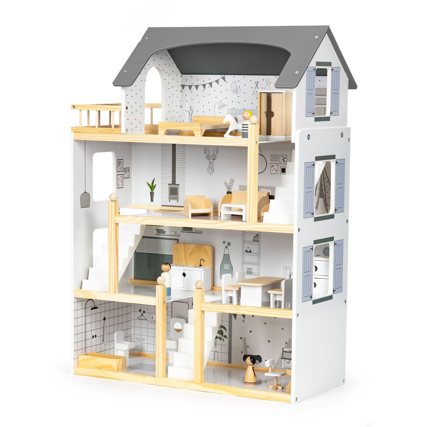 Dollhouse with a set of 17 wooden furniture ECOTOYS