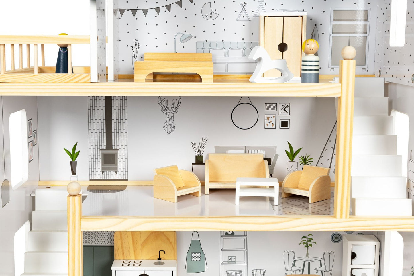 Dollhouse with a set of 17 wooden furniture ECOTOYS