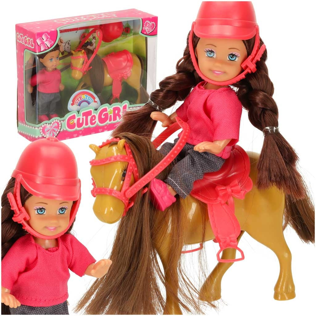 Doll with horse girl set pink 4 el.