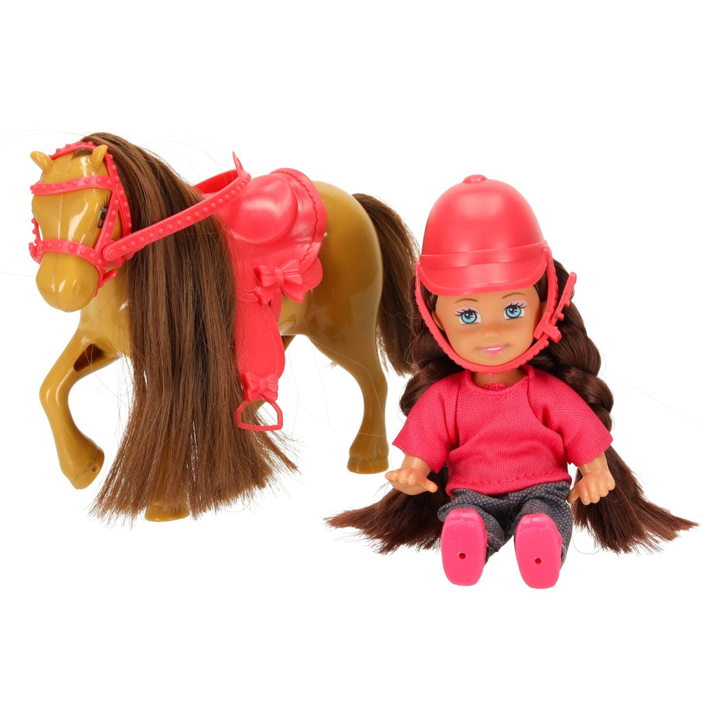 Doll with horse girl set pink 4 el.