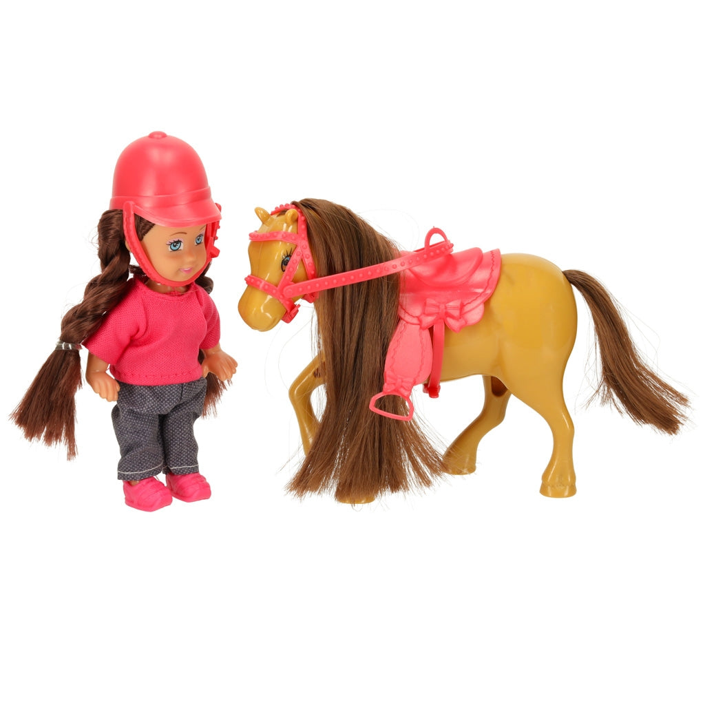 Doll with horse girl set pink 4 el.