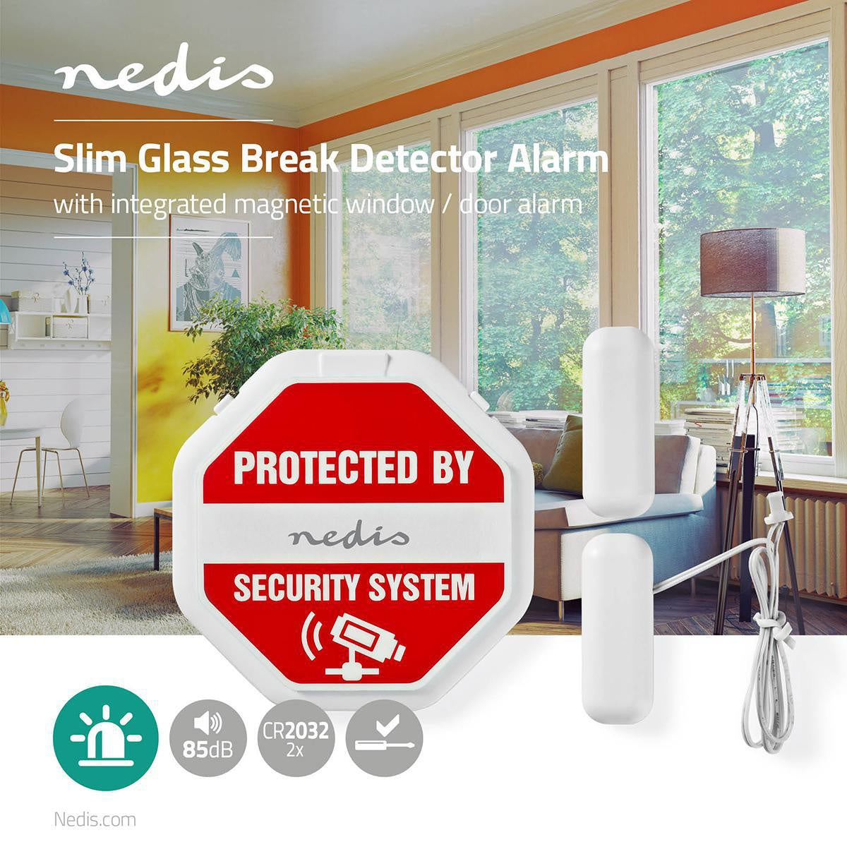 Door Window Alarm | Battery powered | 2x CR2032 | 85 dB| White