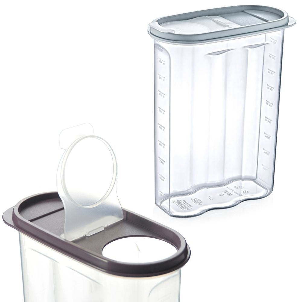 Dosing container for dry goods - easy storage