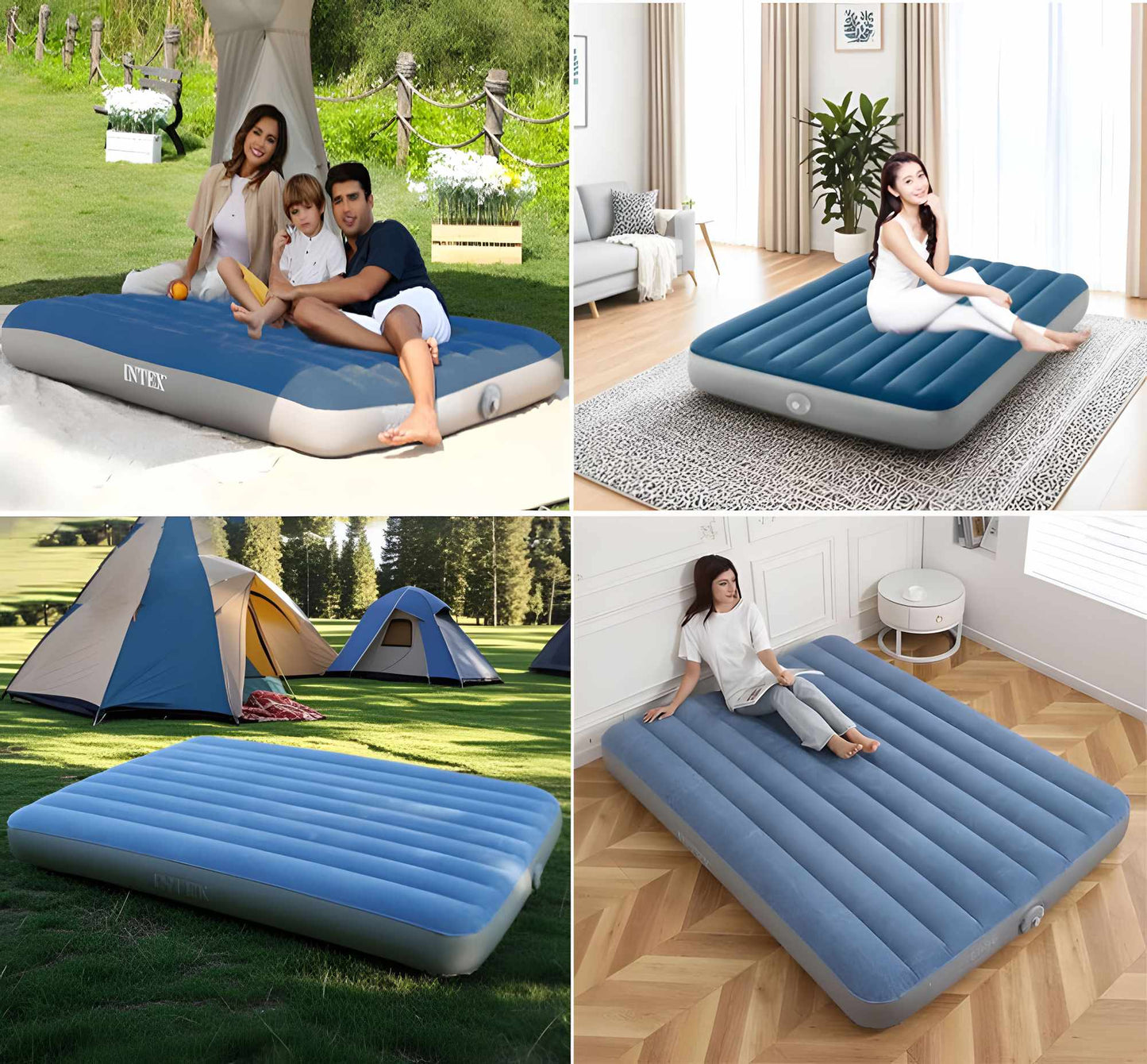 Double Air Mattress with Built-In Pump, 203x152x25 cm